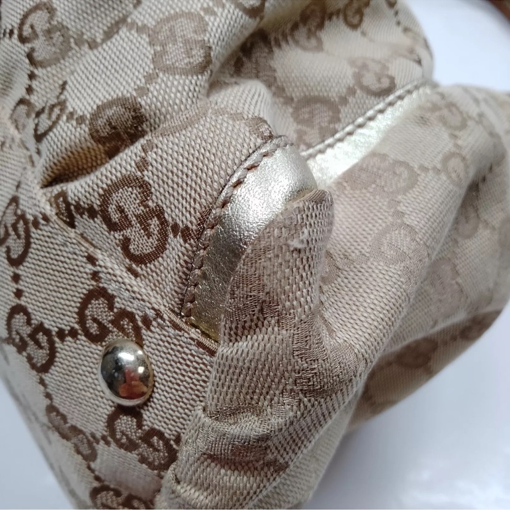 Authentic Large Gucci Hand Bag Gold/Brown Canvas - Picture 6 of 9